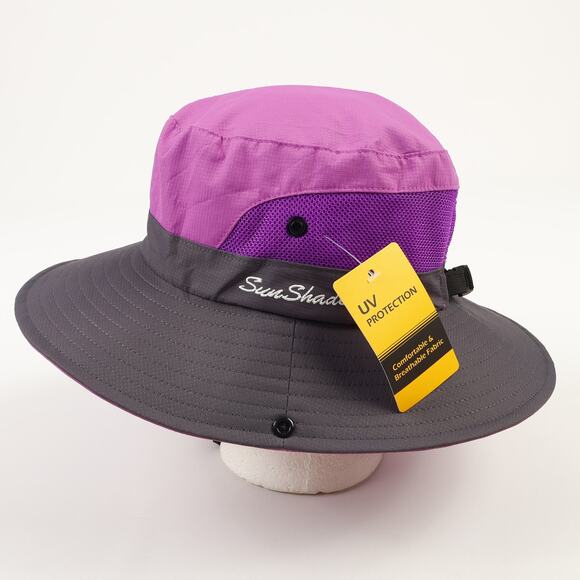 NEW SunShade Womens Vented Ponytail Drawstring Boonie Sun Hat Purple Gray - Picture 1 of 10